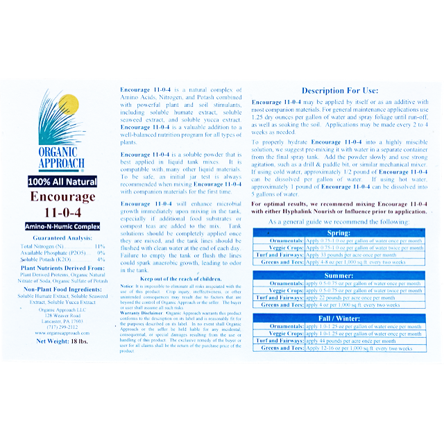 Organic Approach Encourage 11-0-4 Organic Fertilizer Amino Acids